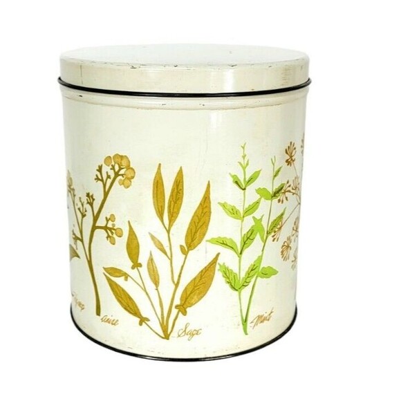 VTG MCM Botanical "Herbs" Nesting Storage Tins Set of Three Storage Canisters - Picture 8 of 16